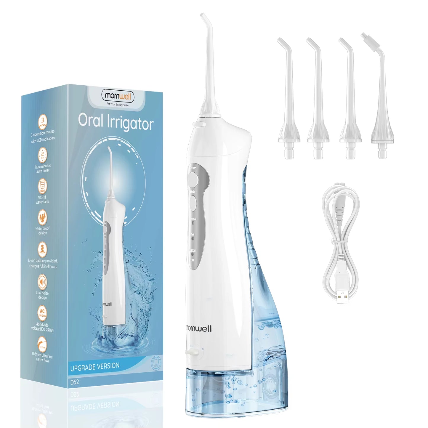 New D52Pro Oral Irrigator Rechargeable Water Flosser Portable 300ML 4 Nozzles Dental Water Jet Waterproof Teeth Cleaner