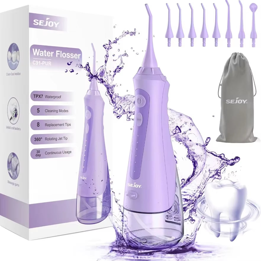 Water Flosser Irrigator Dental Teeth Whitening Strips Portable 230ML Tank 5 Modes 5 Jet Tips