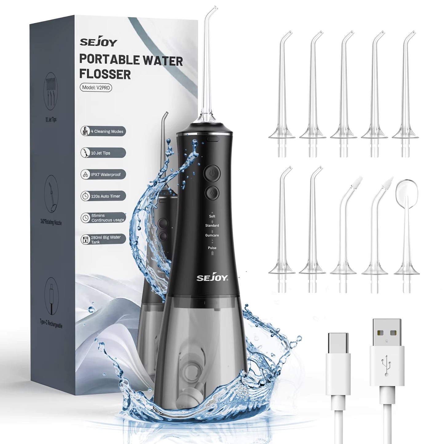 Dental Oral Irrigator USB Rechargeable Teeth Cleaner Portable Dental Water Flosser 5 Modes IPX7 Mouth Washing Machine