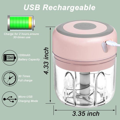 The Culinary Expert Electric Garlic Chopper 250ML USB Rechargeable Mini Food Processor for Garlic Ginger Chili Vegetables Bpa-Free Durable Design