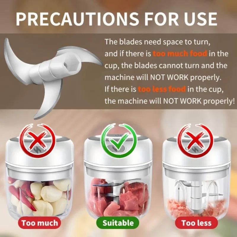250/100ML Garlic Mincer USB Charging Powerful Mini Electric Garlic Chopper Portable Garlic Crusher Kitchen Food Chopper Unisex