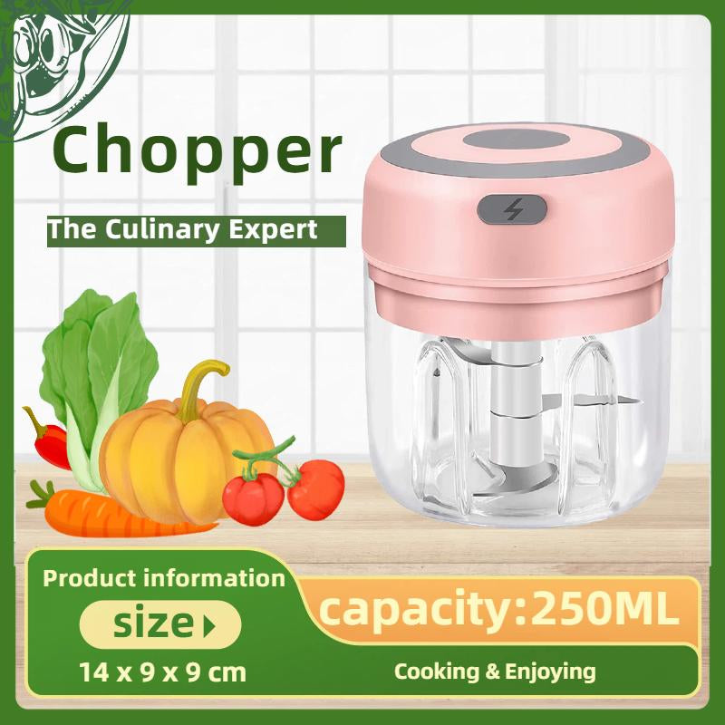 The Culinary Expert Electric Garlic Chopper 250ML USB Rechargeable Mini Food Processor for Garlic Ginger Chili Vegetables Bpa-Free Durable Design