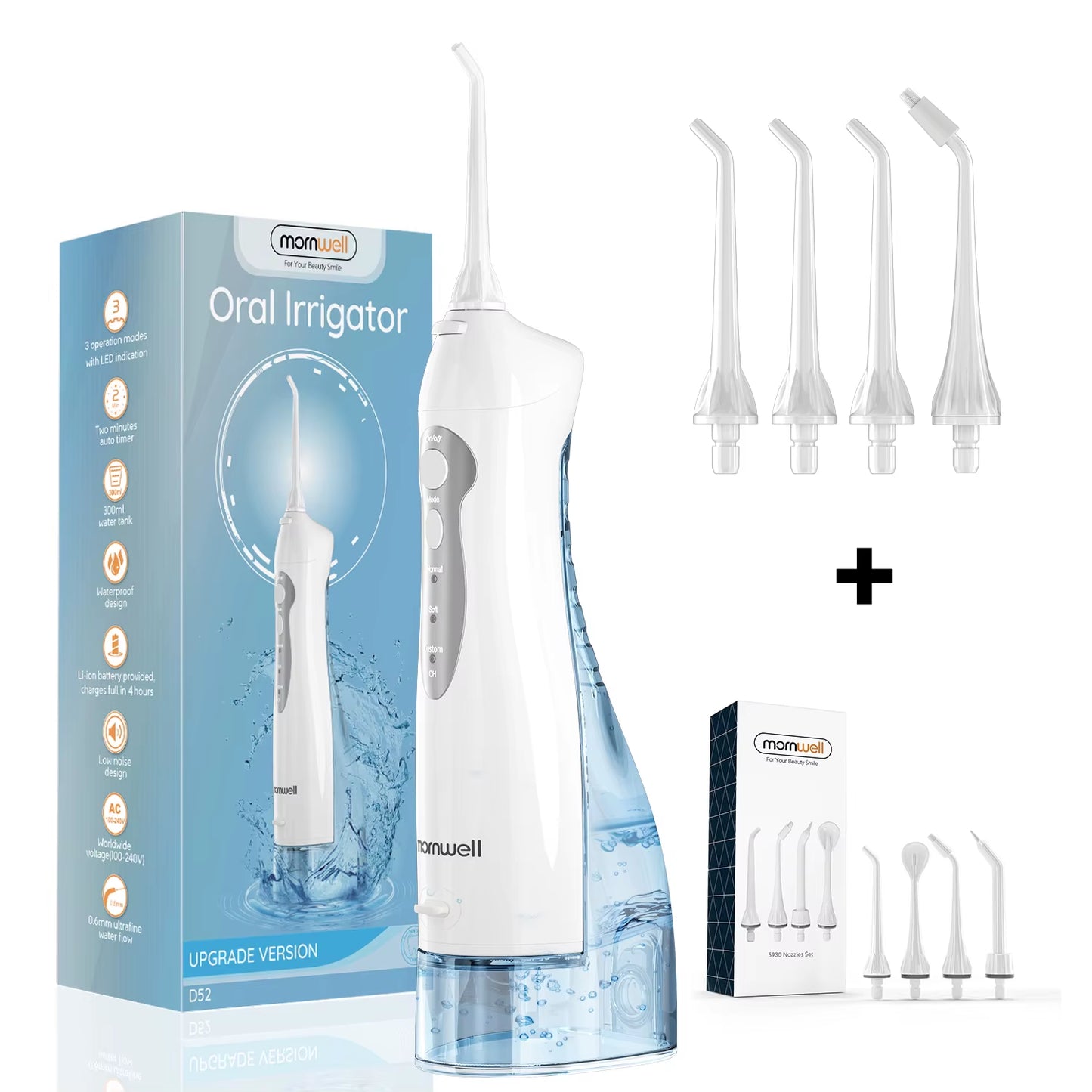New D52Pro Oral Irrigator Rechargeable Water Flosser Portable 300ML 4 Nozzles Dental Water Jet Waterproof Teeth Cleaner